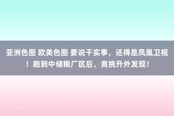 亚洲色图 欧美色图 要说干实事，还得是凤凰卫视！跑到中储粮厂区后，竟挑升外发现！